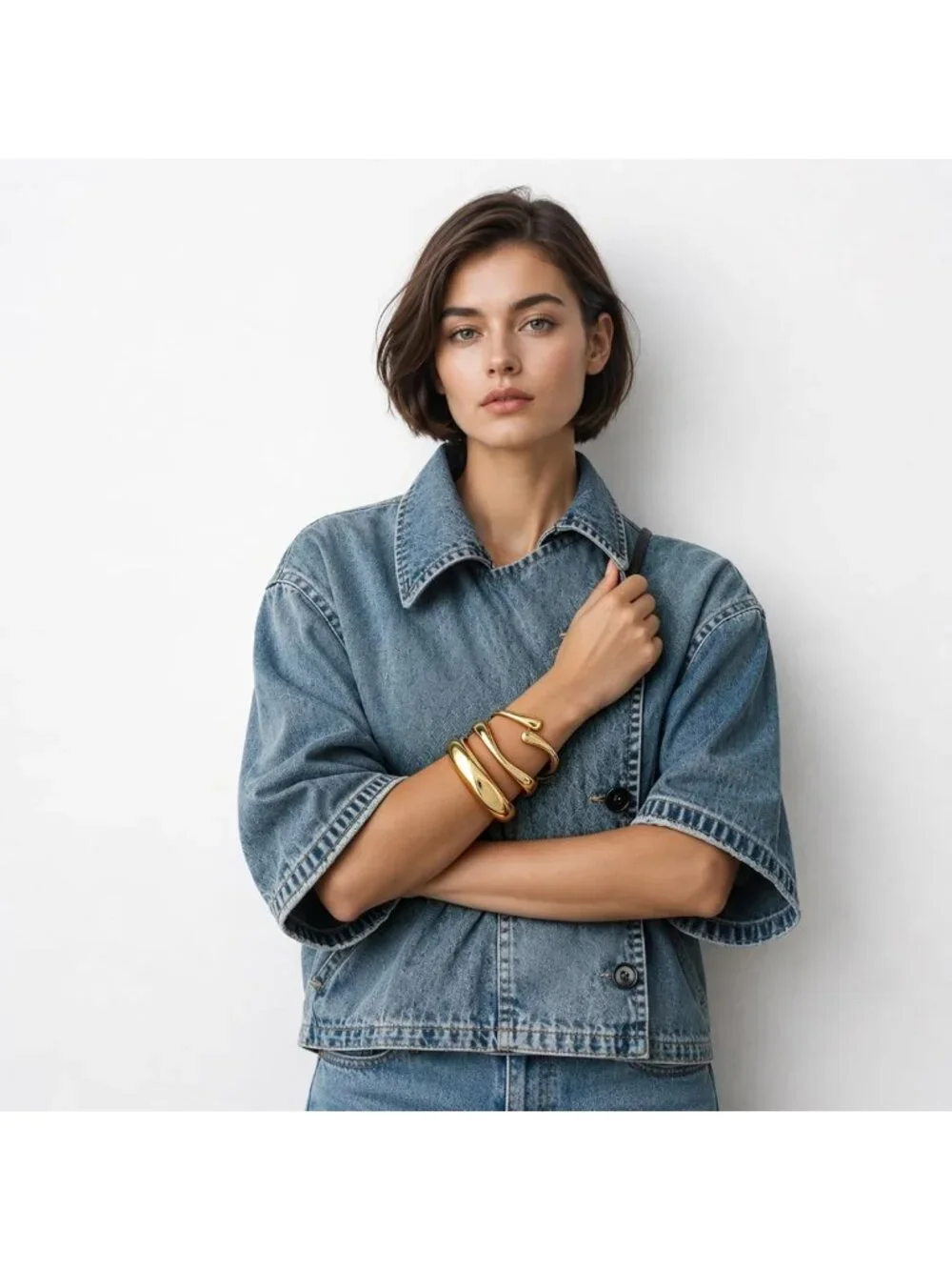 Trendy Chunky Gold Bangle Bracelets Set | 14K Gold Plated Cuff Jewelry Gift